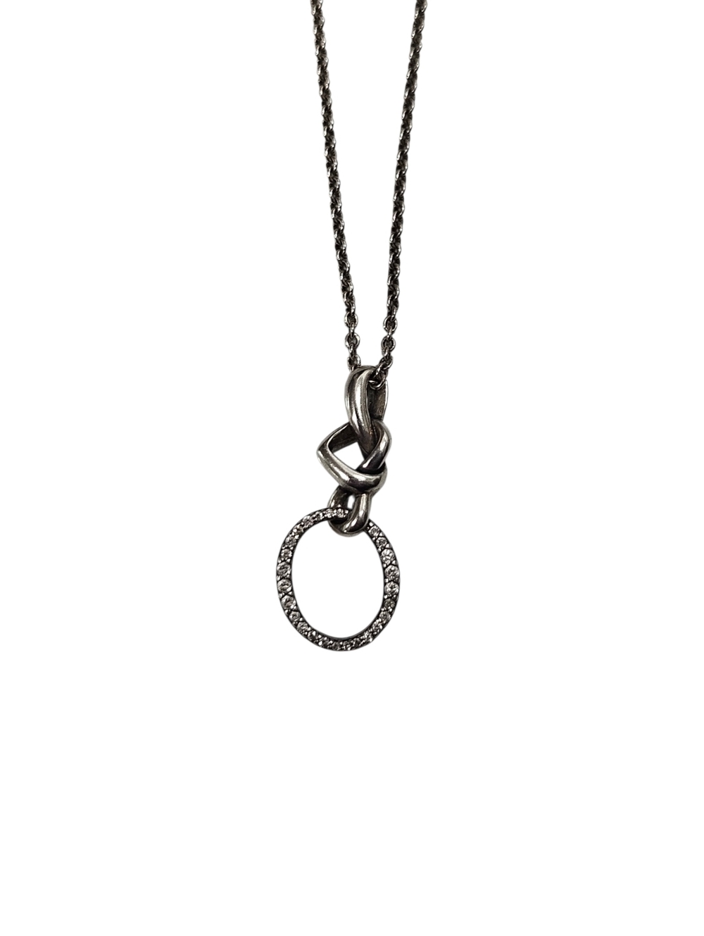 Pandora Knotted Hearts CZ Circle Necklace Adjustable Sterling Silver